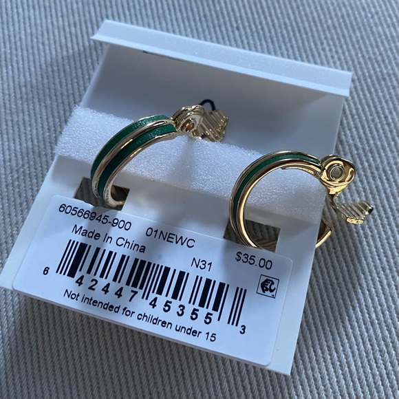 NWT Gold and Hunter Green Clip-On Hoop Earrings - Picture 2 of 4